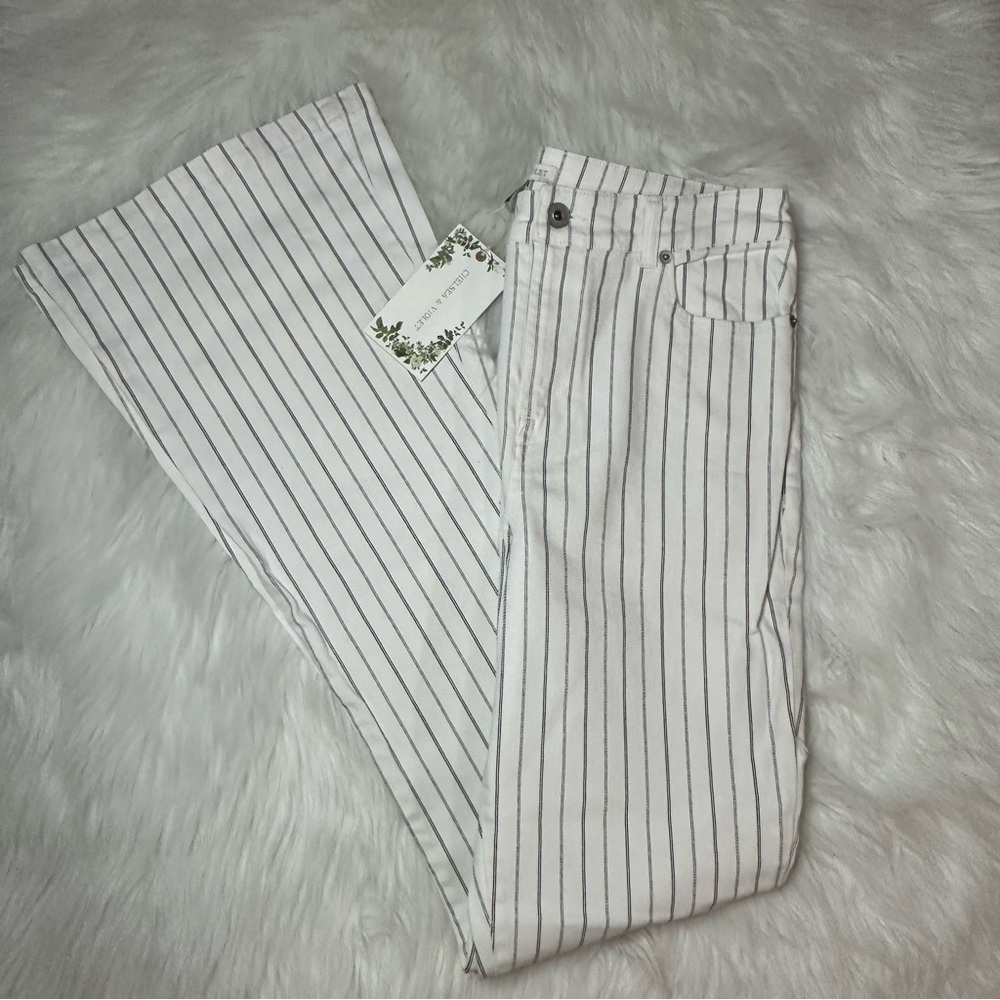 Chelsea & Violet Striped High Rise Denim Flare Jeans - Picture 2 of 10